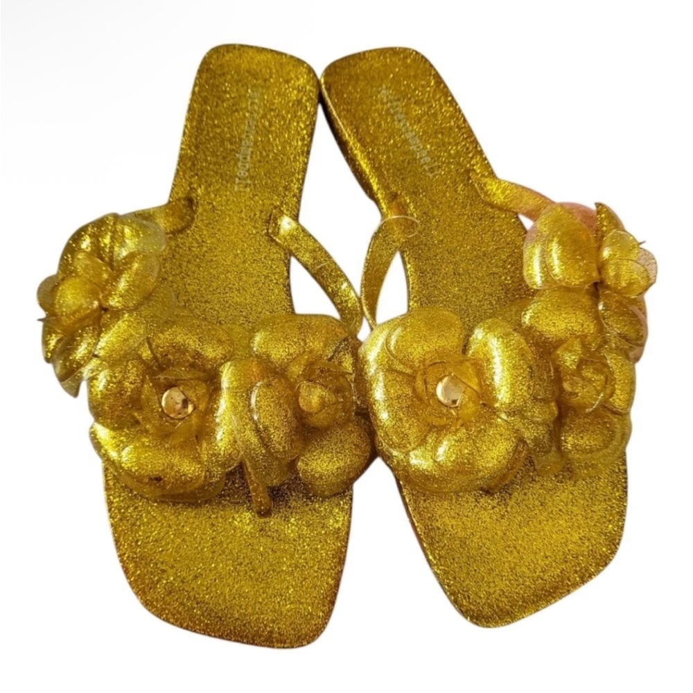 Jeffrey Campbell Women's Floralee Jelly Sandal in Gold Glitter Sz 7 New
